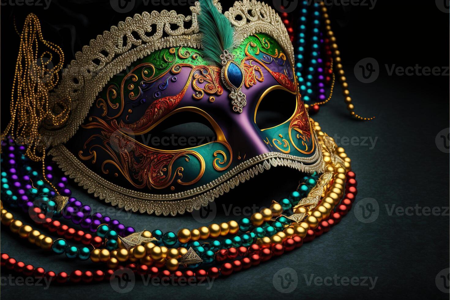 vénitien carnaval masque et perles décoration. mardi gras Contexte. ai  génératif 24186766 Photo de stock chez Vecteezy