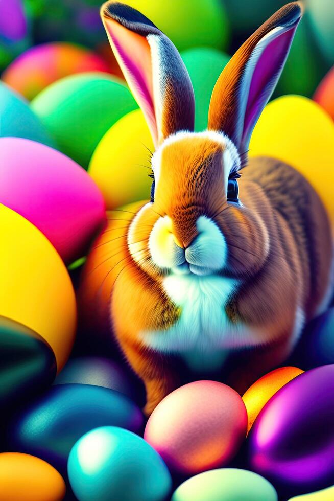 Pâques lapin et coloré des œufs ai génératif illustration photo