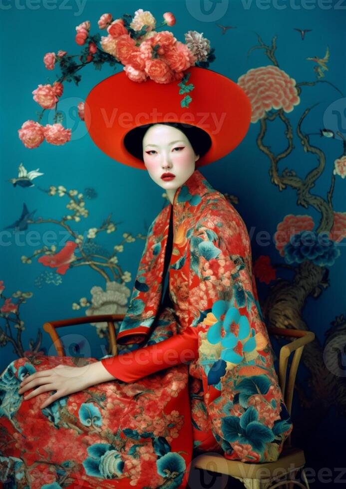 ai généré femme geisha, moderne Japonais style photo