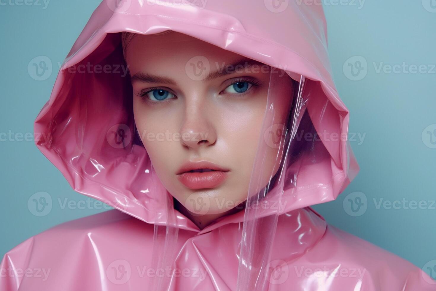 ai généré femme dans pluie manteau photo