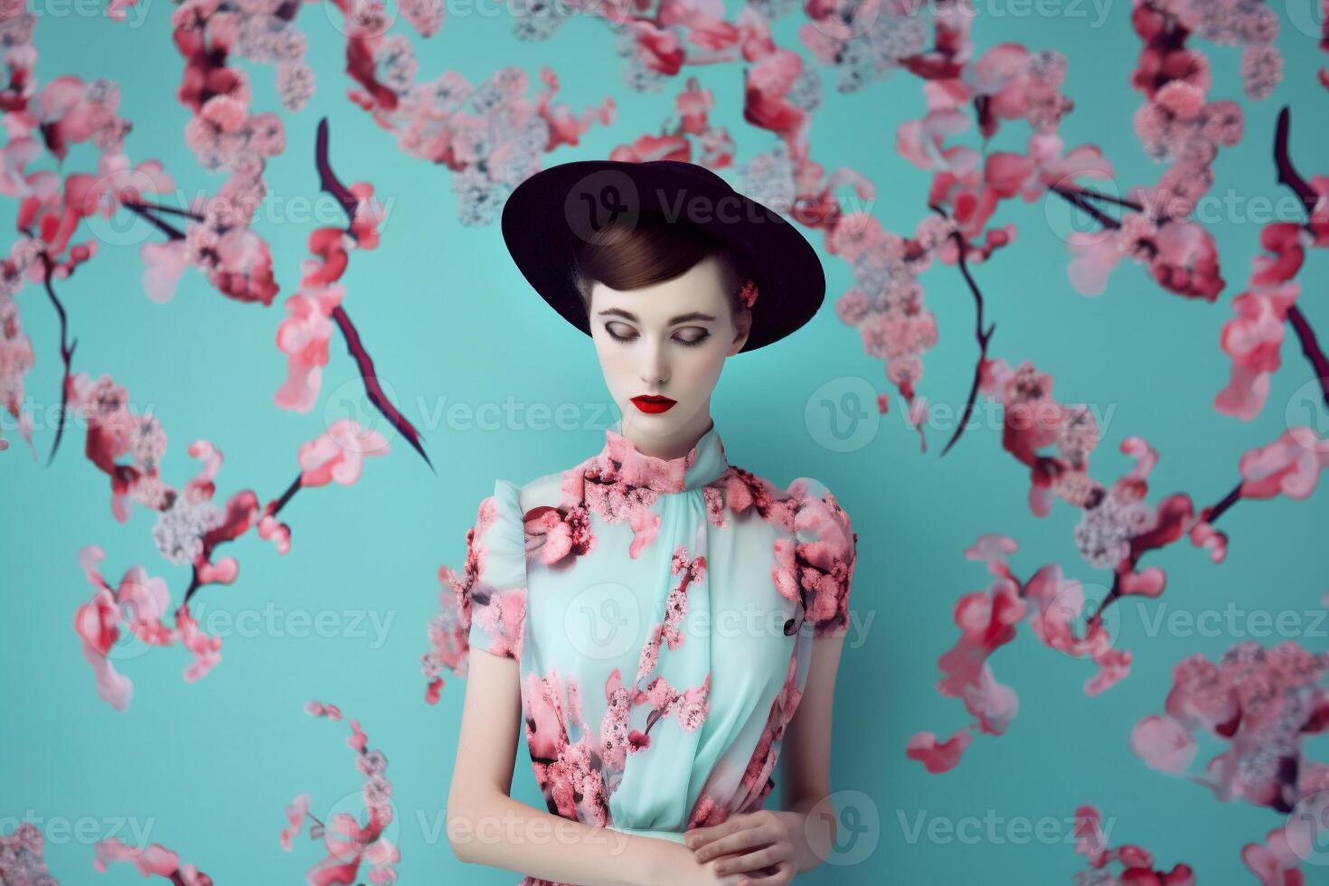 ai généré femme avec coloré fleurs, printemps concept photo