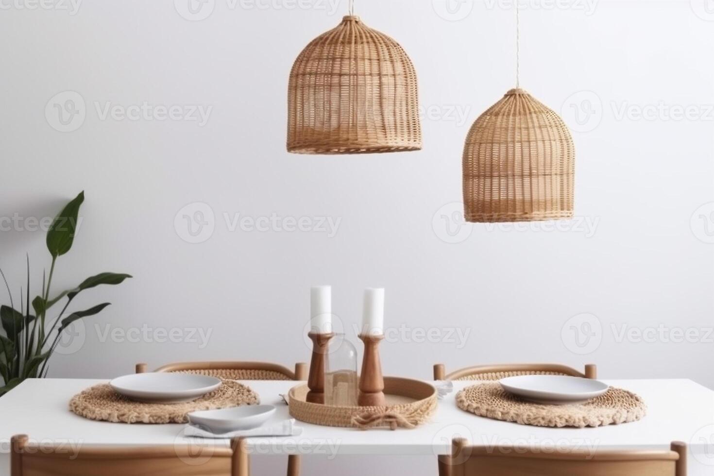 ai généré à l'intérieur boho style à manger pièce photo