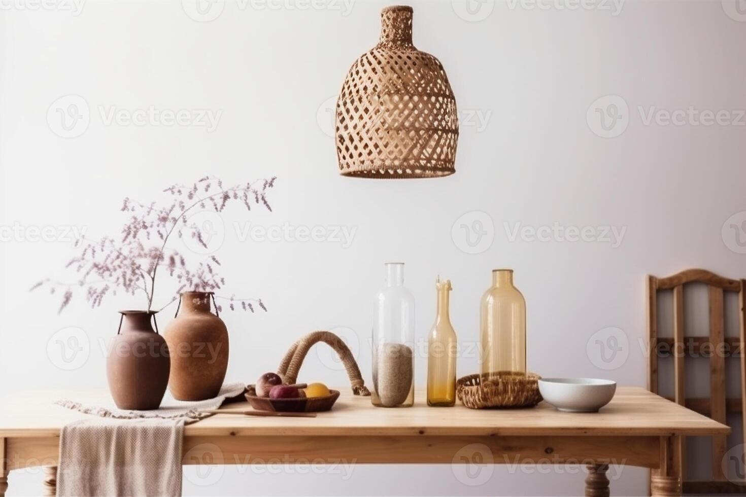 ai généré à l'intérieur boho style à manger pièce photo