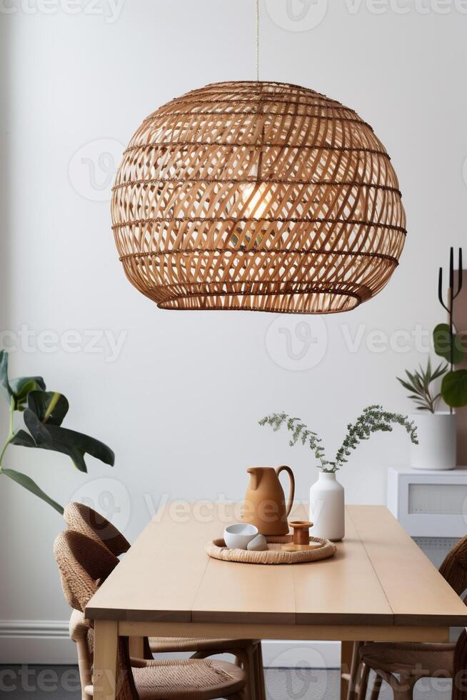 ai généré à l'intérieur boho style à manger pièce photo