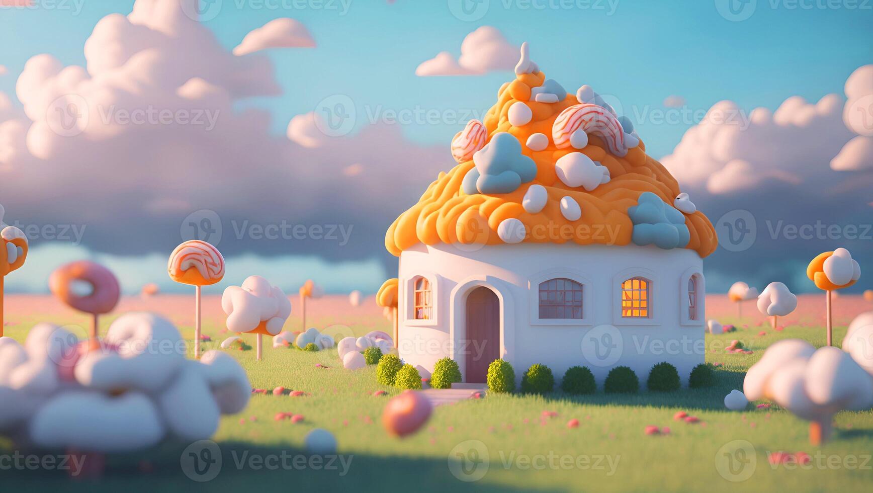 mignonne maison dans le monde de bonbons et gâteau ai généré photo