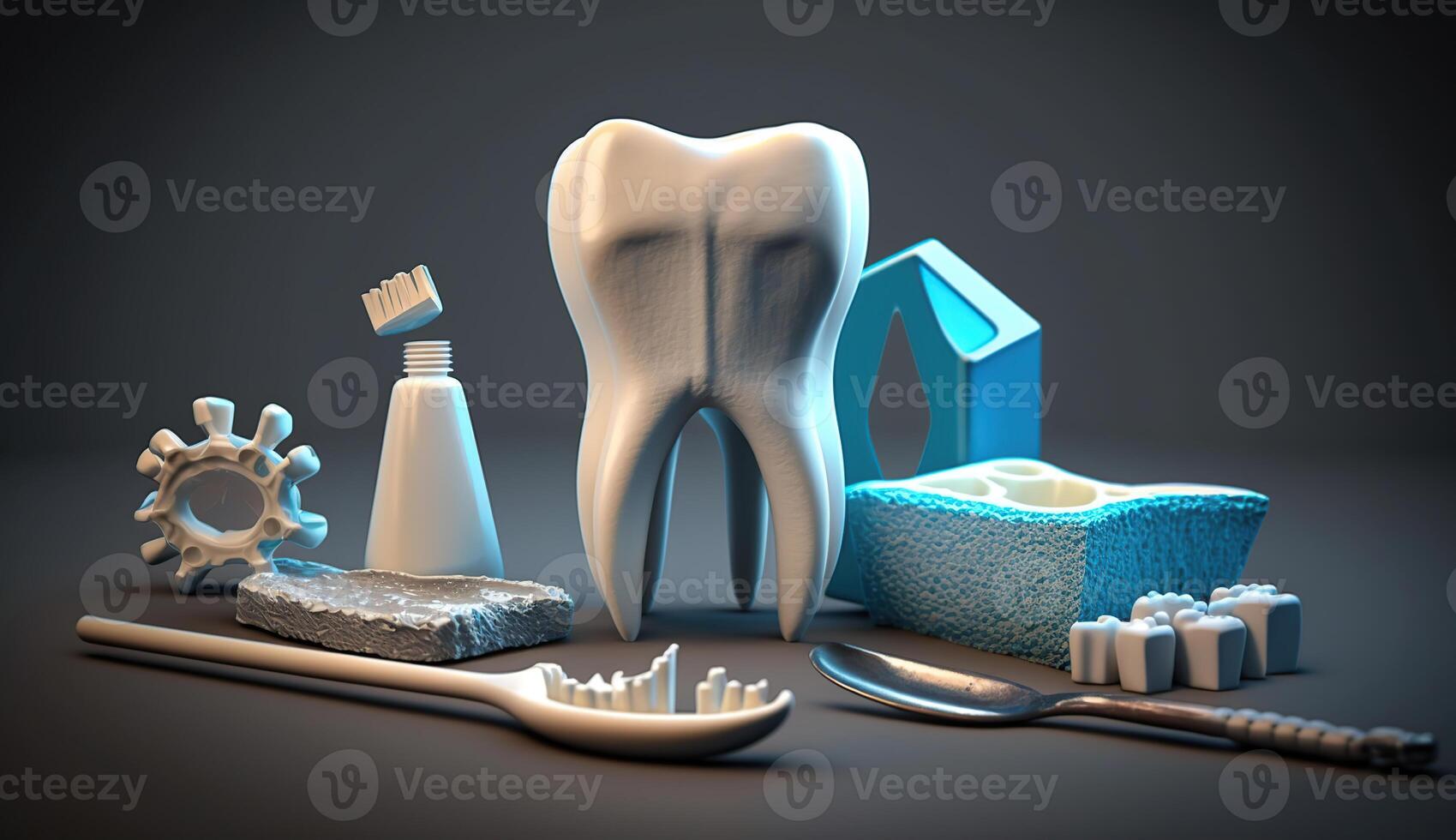 blanc en bonne santé dent, différent outils pour dentaire se soucier, génératif ai photo