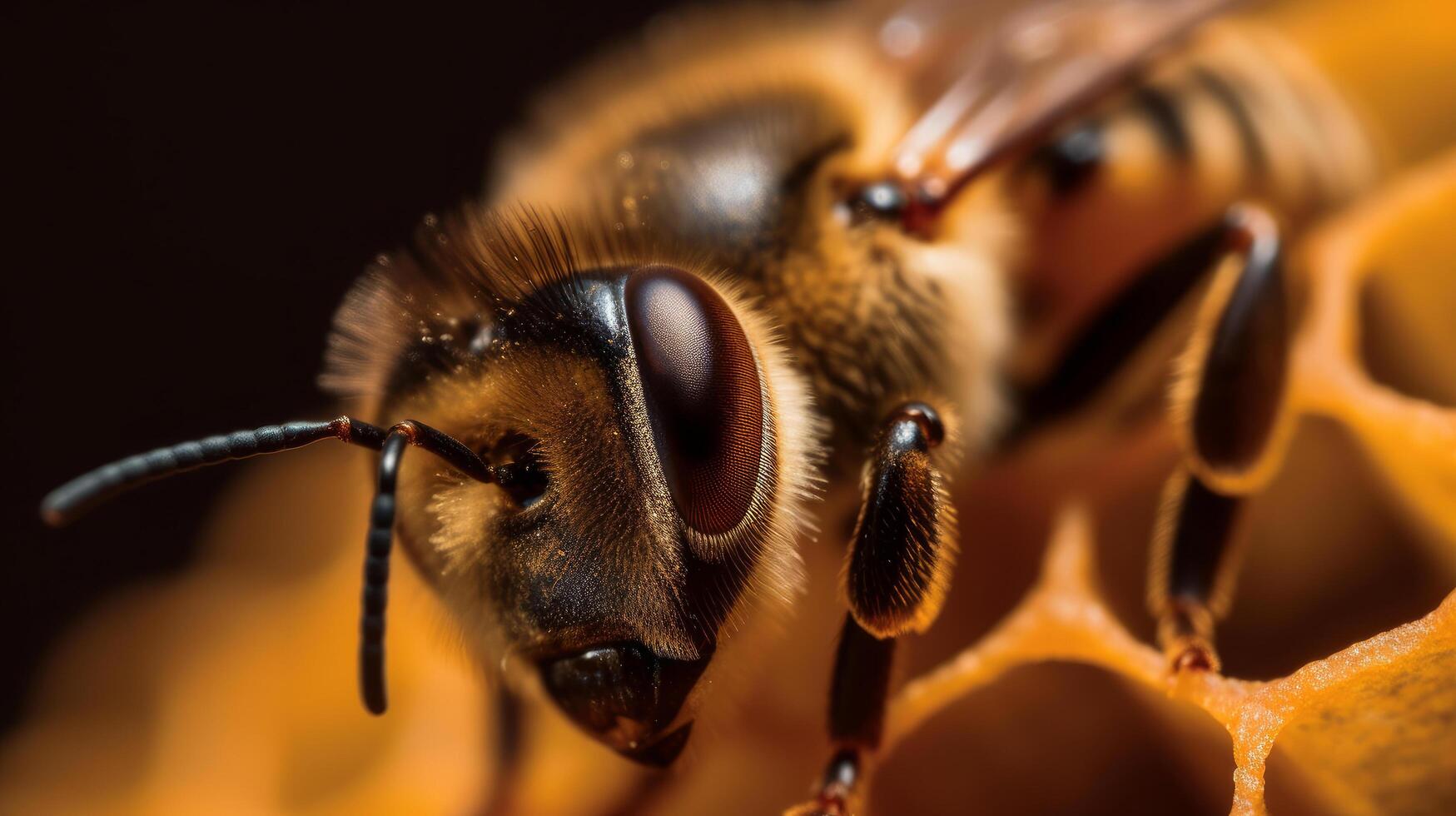 macro photo de abeille. illustration ai génératif