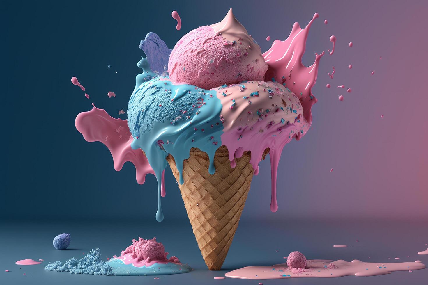 rose et bleu la glace crème. illustration ai génératif photo