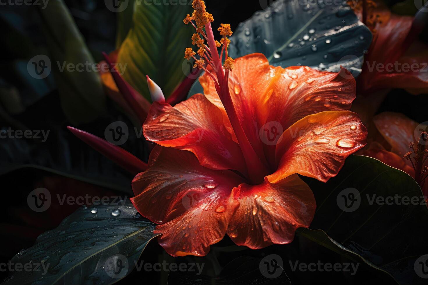 fantaisie exotique tropical fleurs. magnifique jungle floral Contexte. génératif ai photo