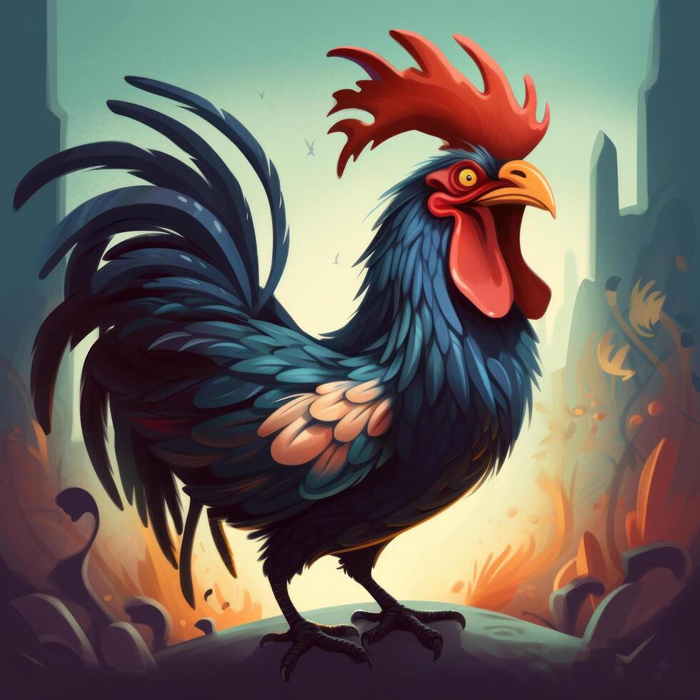 une 2d illustration de une combat coq image génératif ai photo