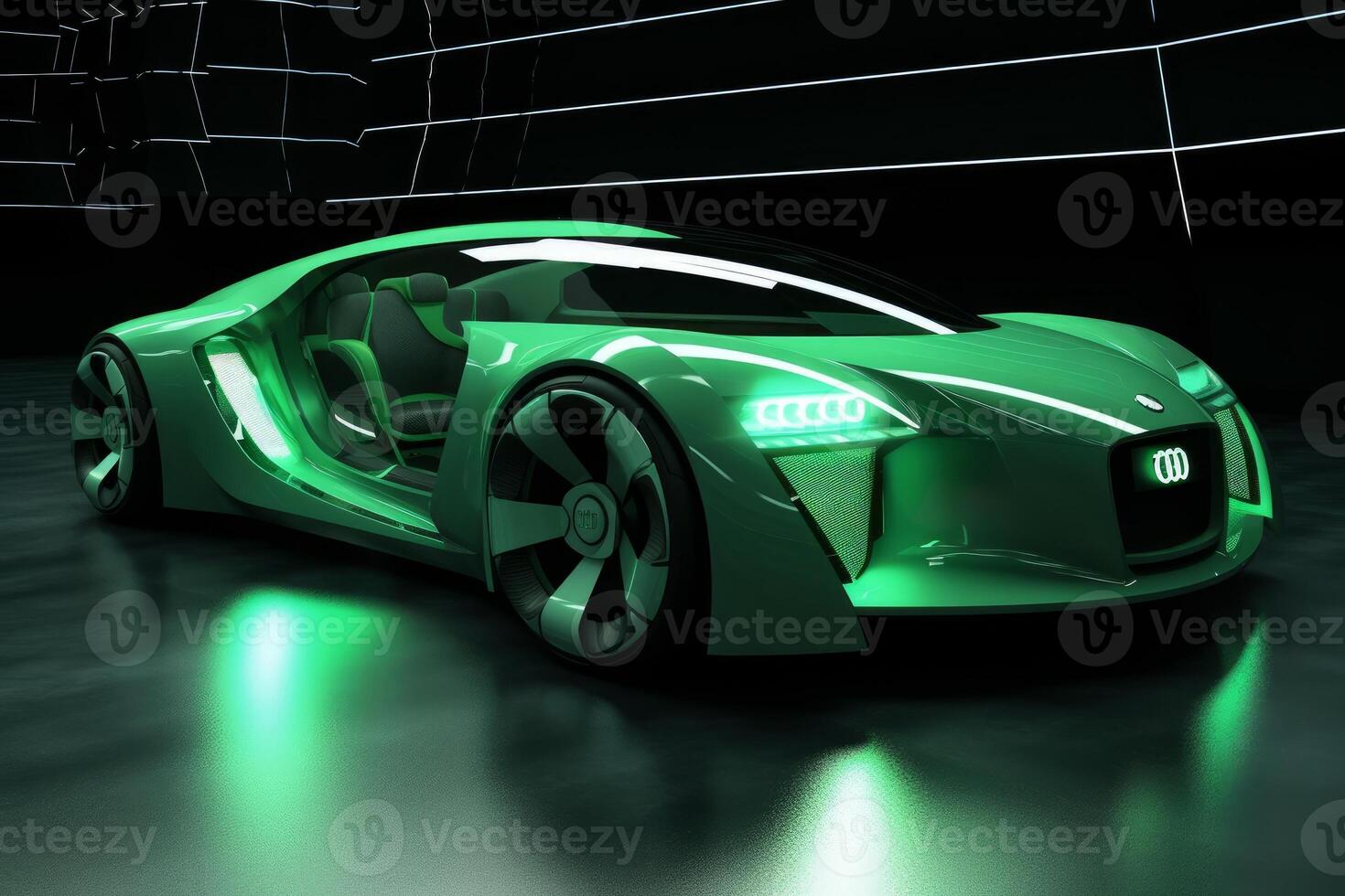 magnifique futur voiture dans vert Couleur génératif ai photo