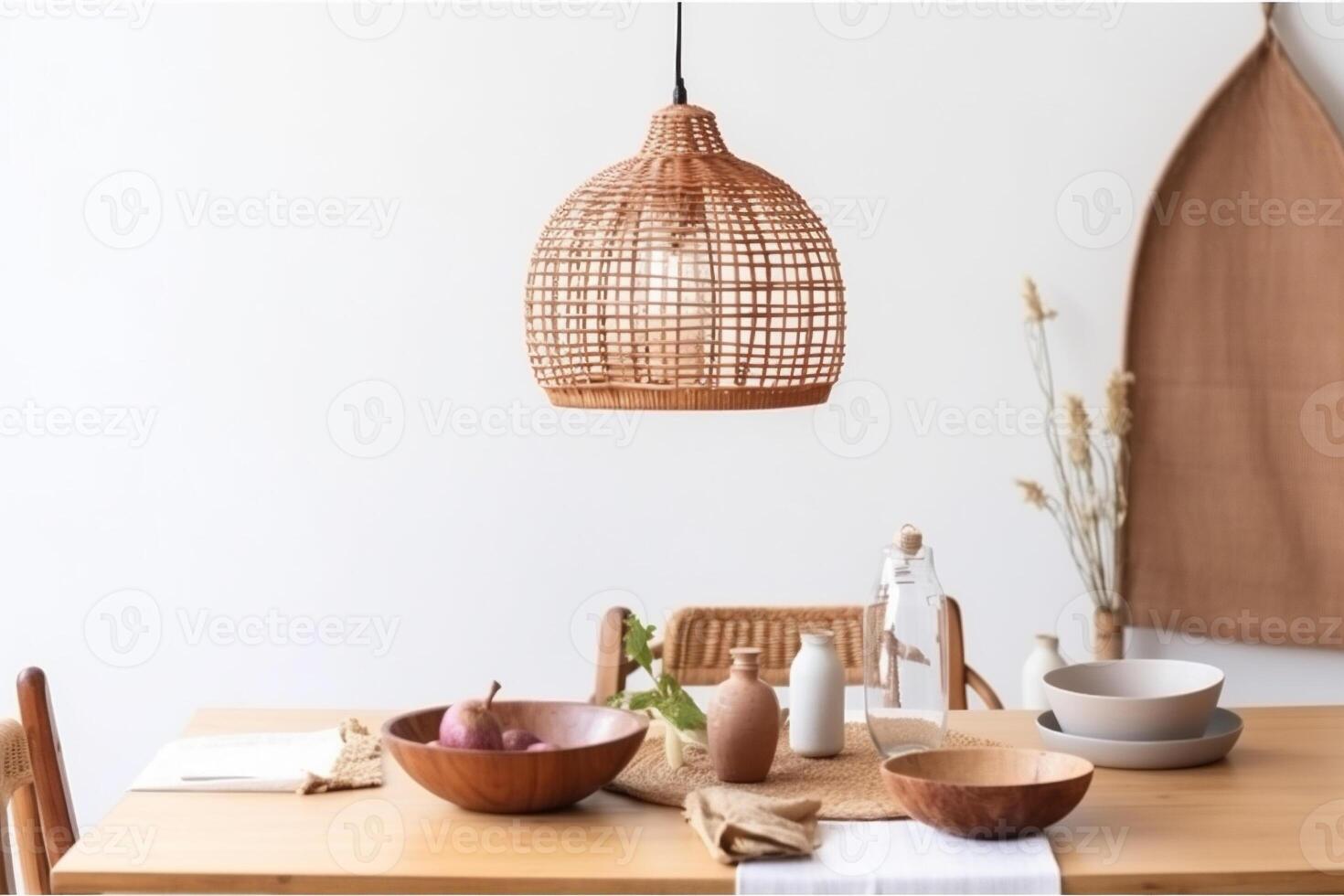 ai généré à l'intérieur boho style à manger pièce photo