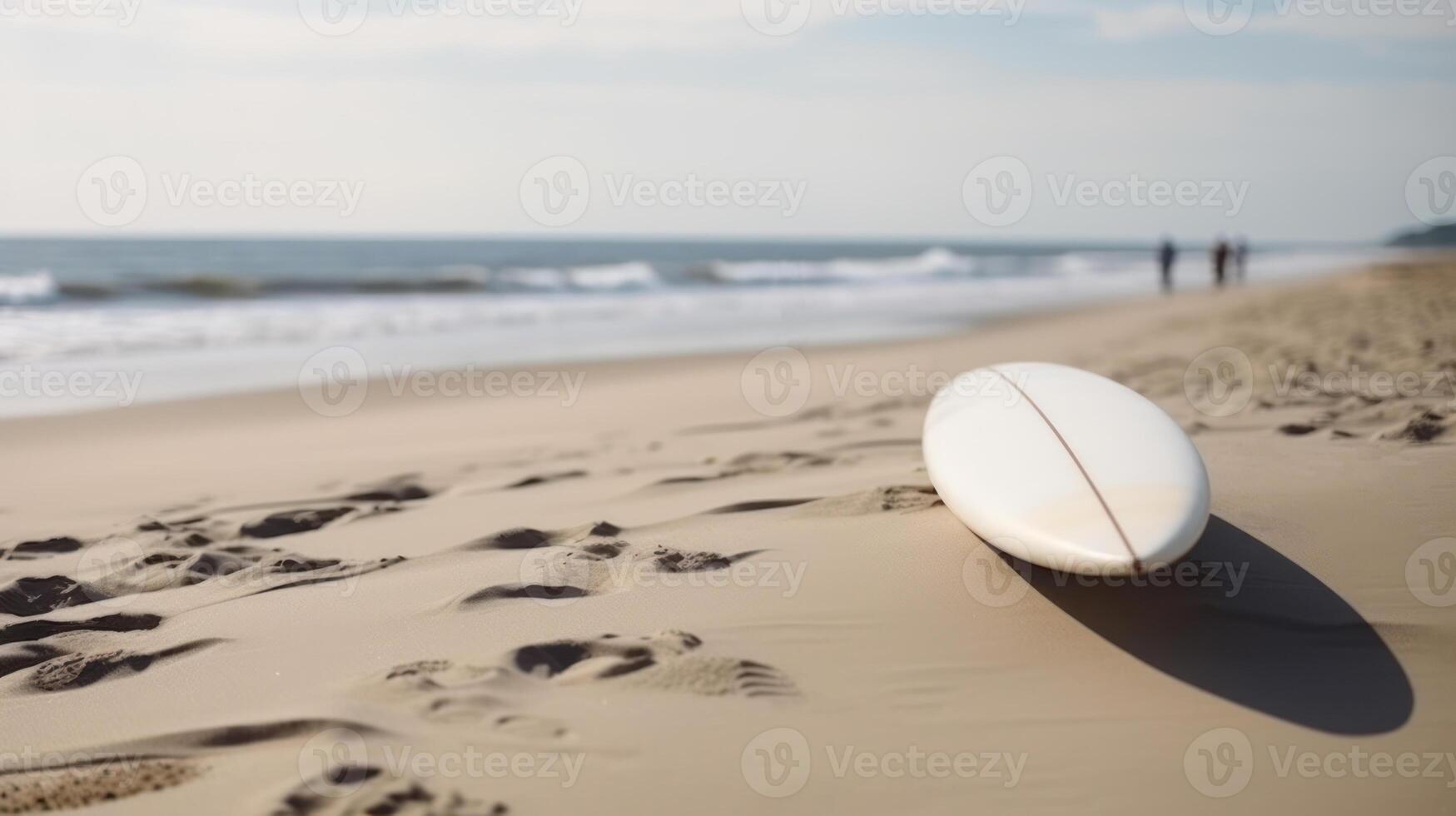 planche de surf sur un vide sauvage plage génératif ai photo