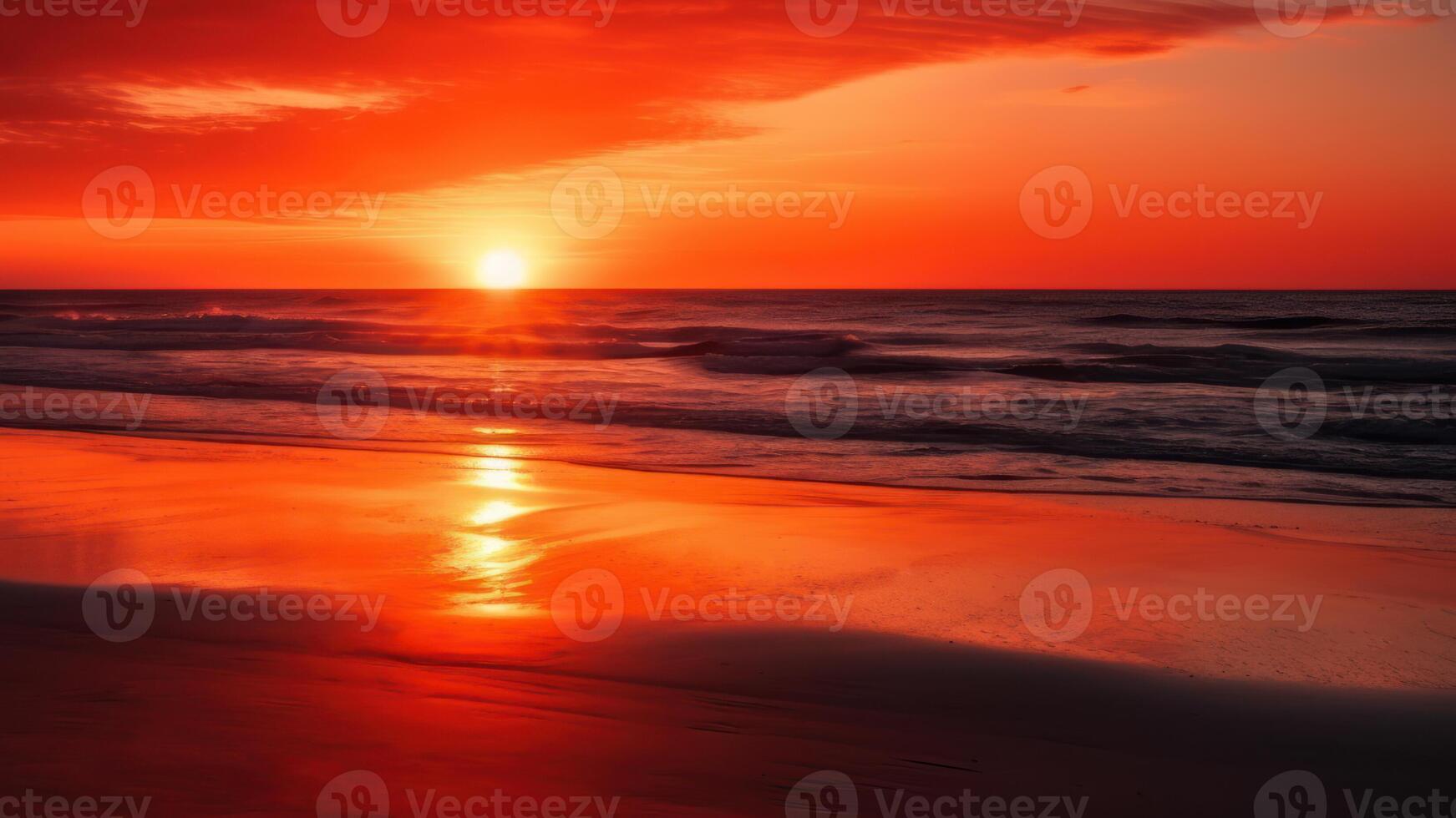 paysage Orange soir le coucher du soleil ciel plus de le calme miroir surface de le mer génératif ai photo