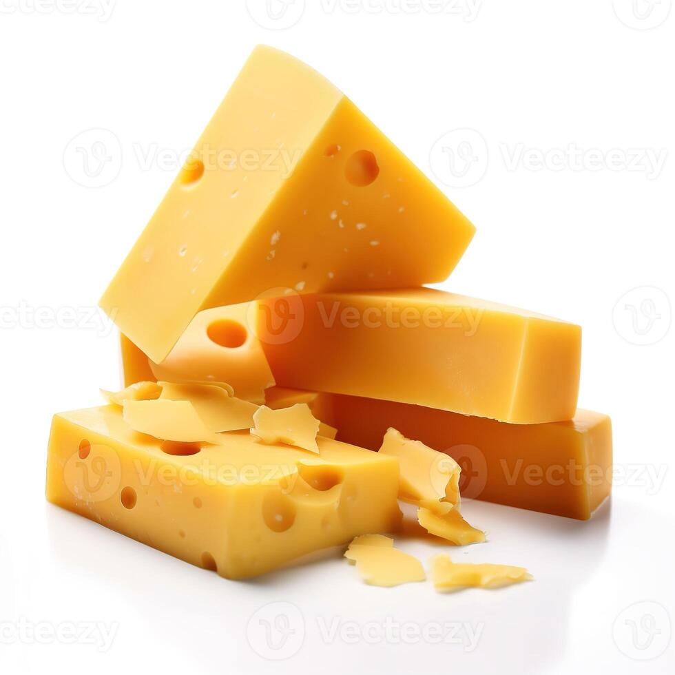 tranches de fromage nourriture isolé image pour moquer en haut illustration encore image blanc Contexte avec génératif ai photo