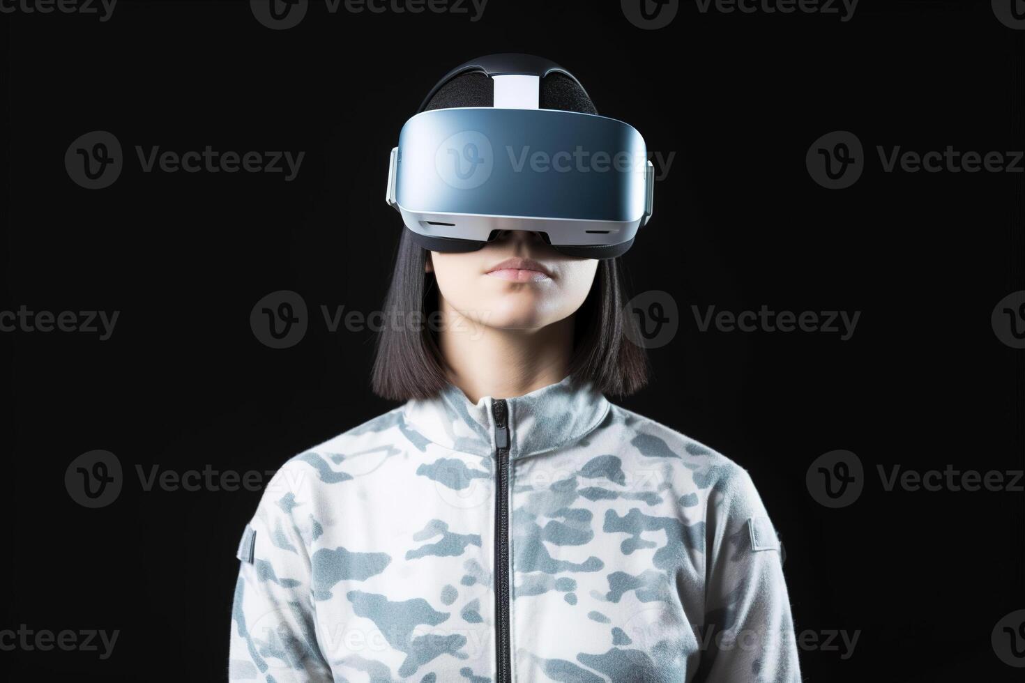 une femme portant une virtuel réalité casque photo