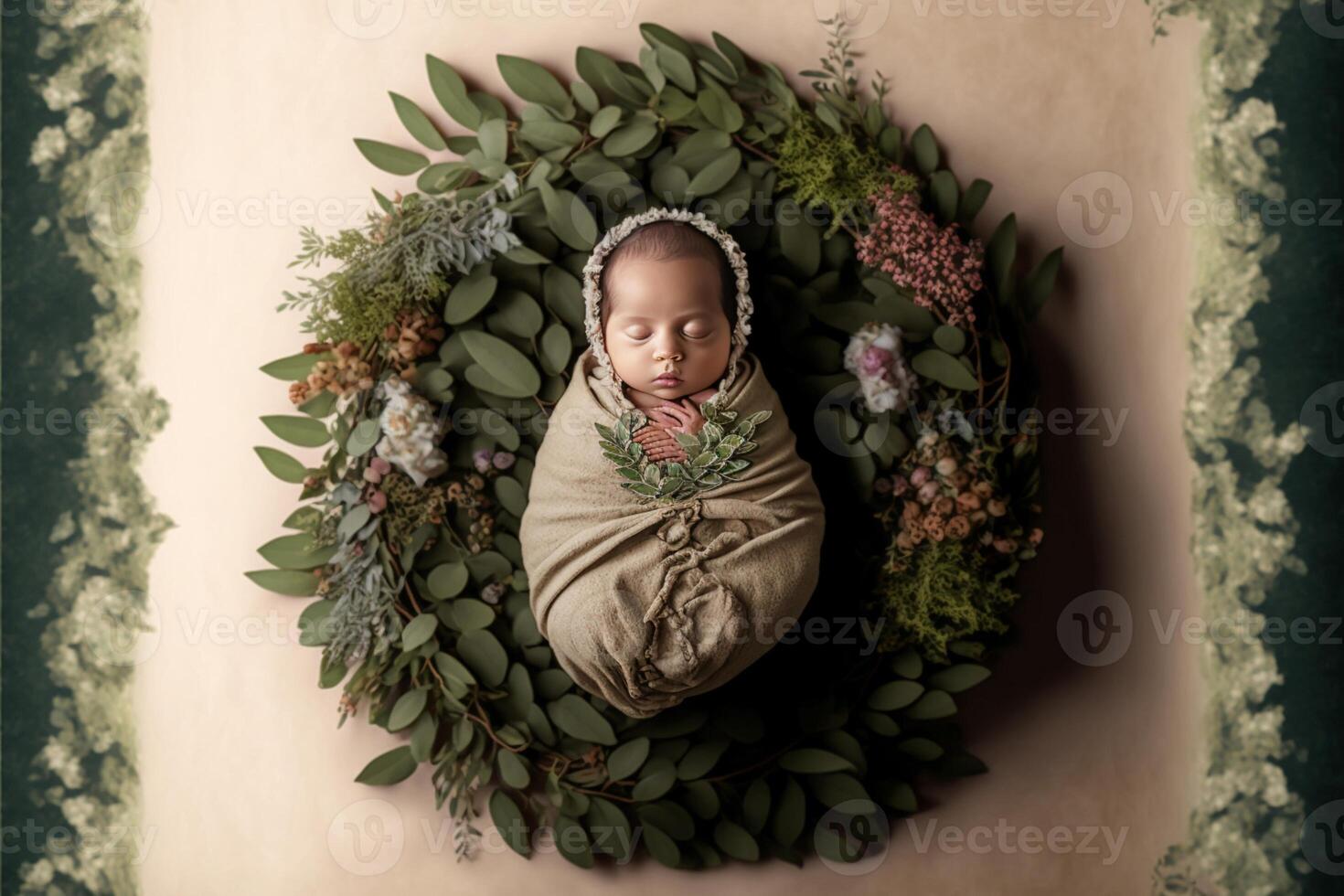 bébé numérique Contexte avec fleurs. génératif ai photo