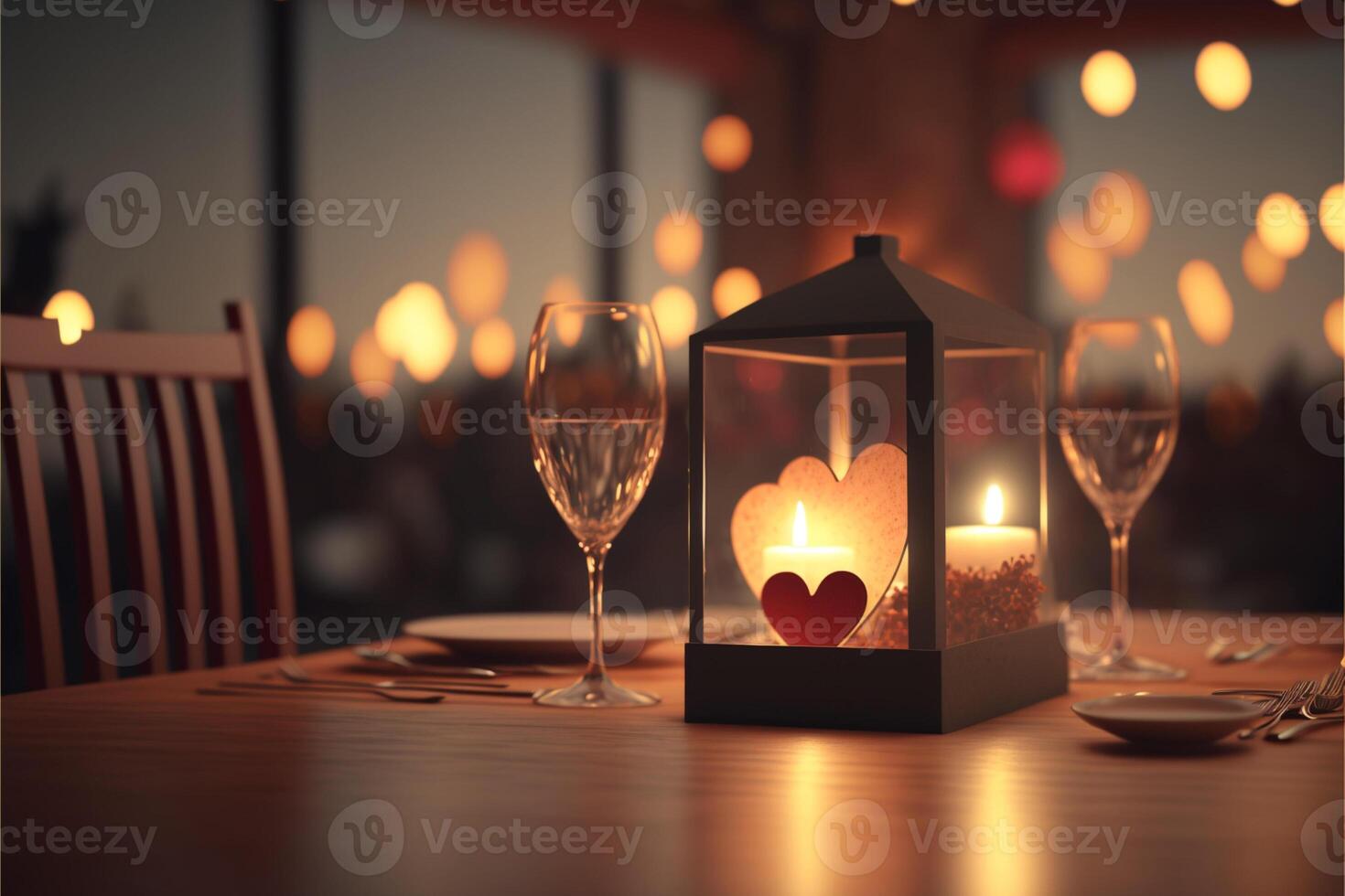 romantique restaurant table prêt pour une dîner Date idée. génératif ai photo