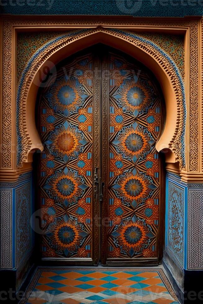 symétrique marocain carrelage et des portes. génératif ai photo