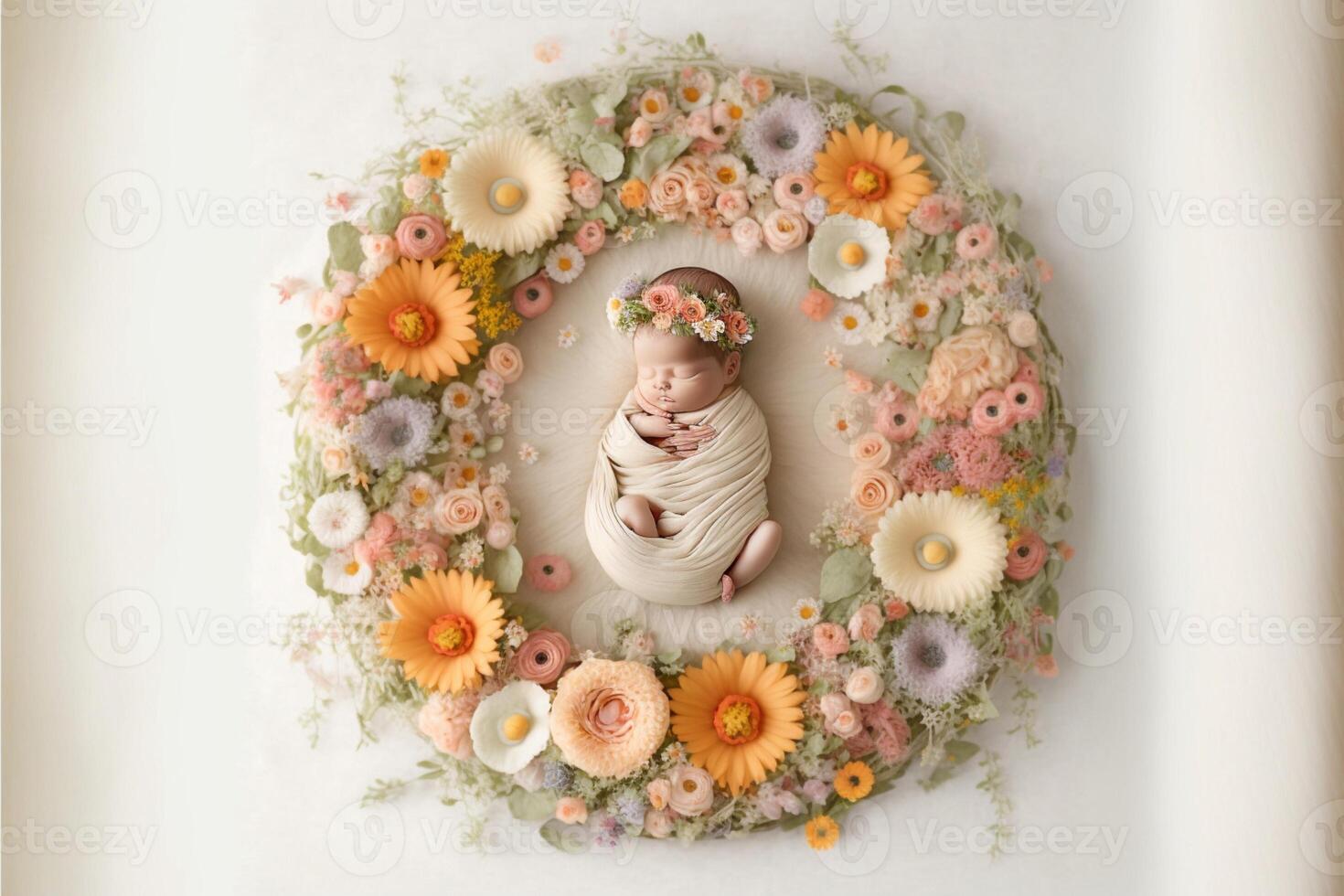 bébé numérique Contexte avec fleurs. génératif ai photo