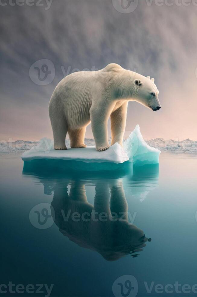 polaire ours permanent sur une pièce de la glace flottant. génératif ai photo