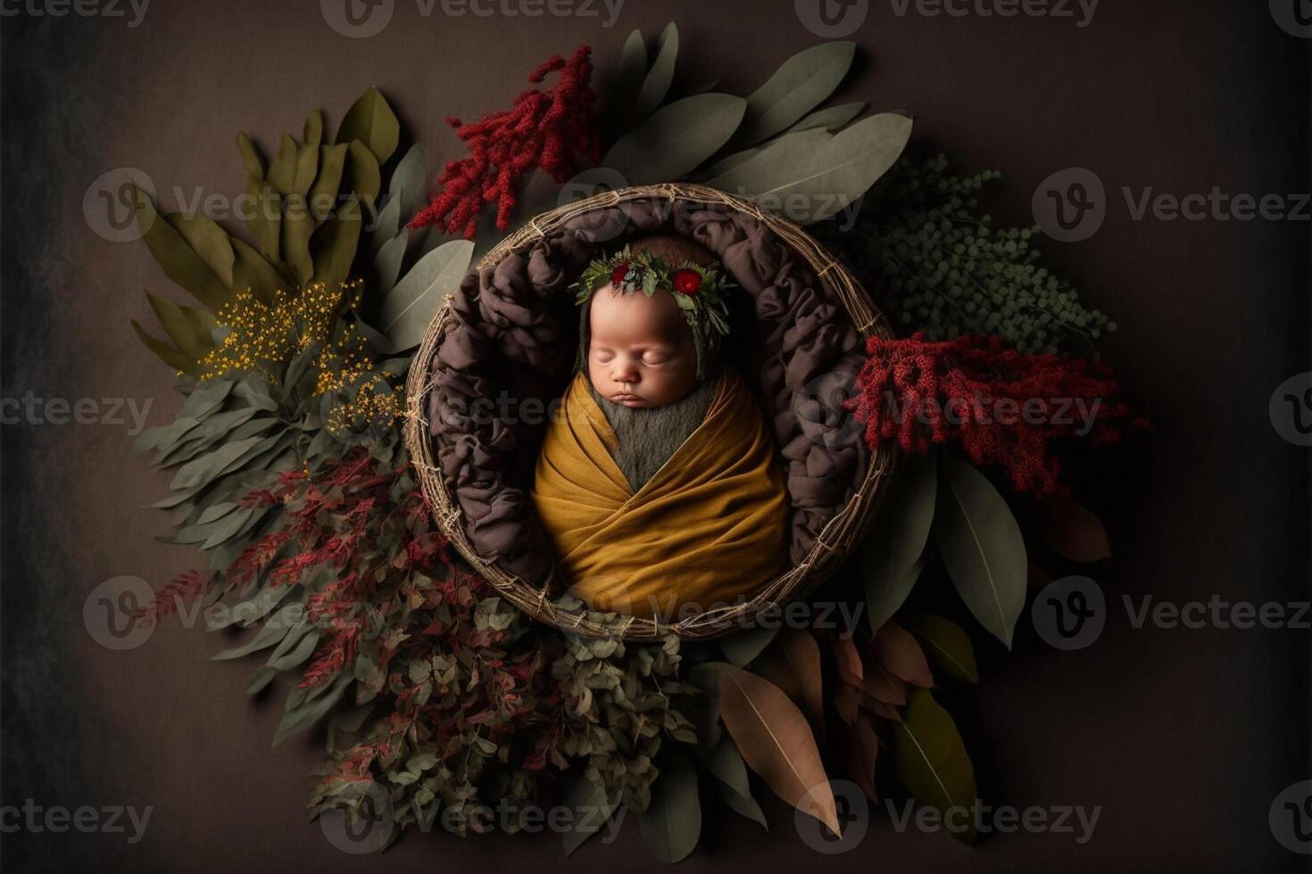 bébé numérique Contexte avec fleurs. génératif ai photo