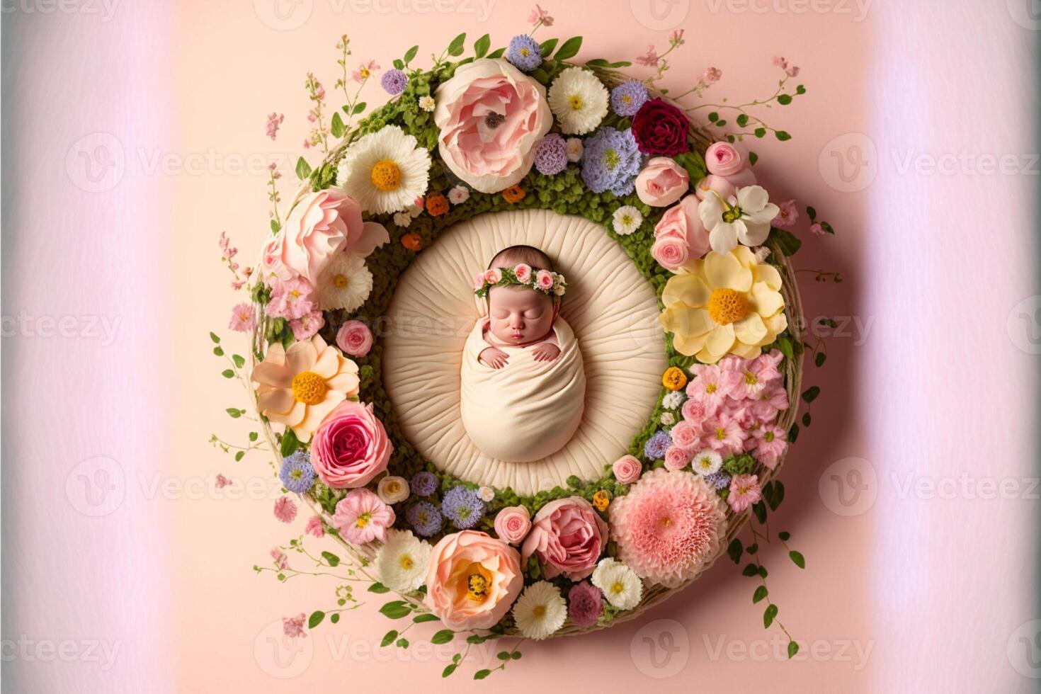 bébé numérique Contexte avec fleurs. génératif ai photo