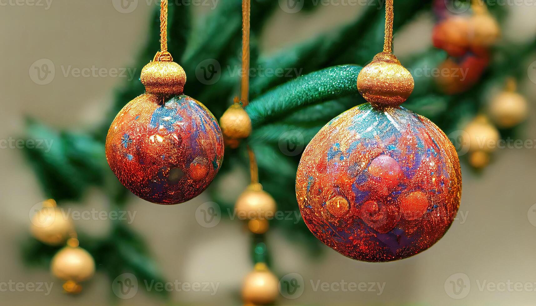 pendaison ornement3 sur une Noël arbre branche1 hyperréaliste max détails photoréalisme. génératif ai photo