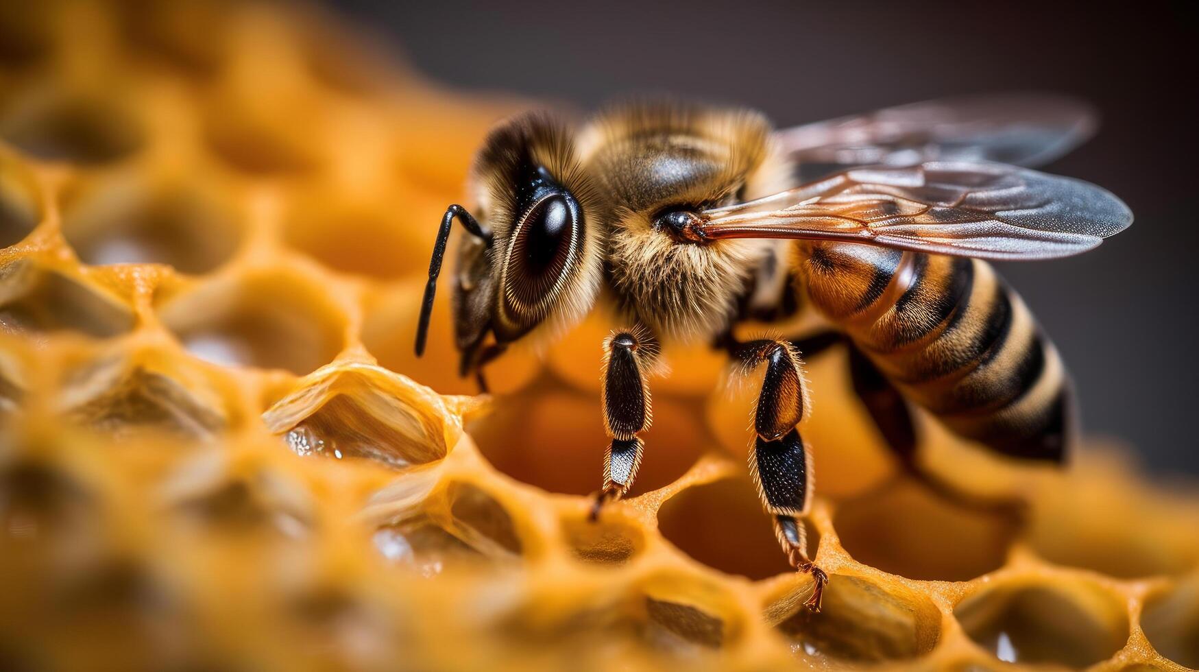 macro photo de abeille. illustration ai génératif