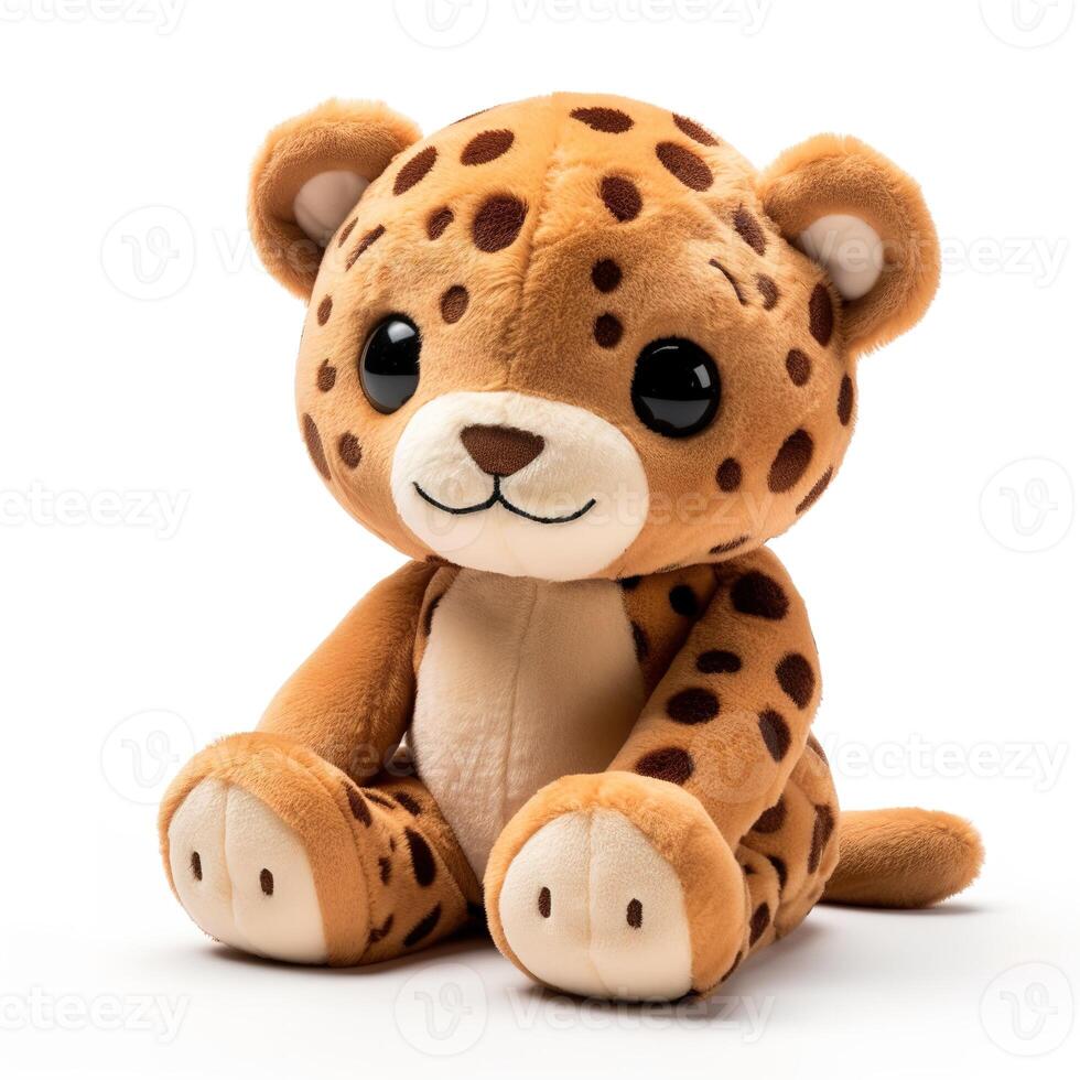 mignonne jaguar animal peluche jouet blanc Contexte animal poupée avec génératif ai photo