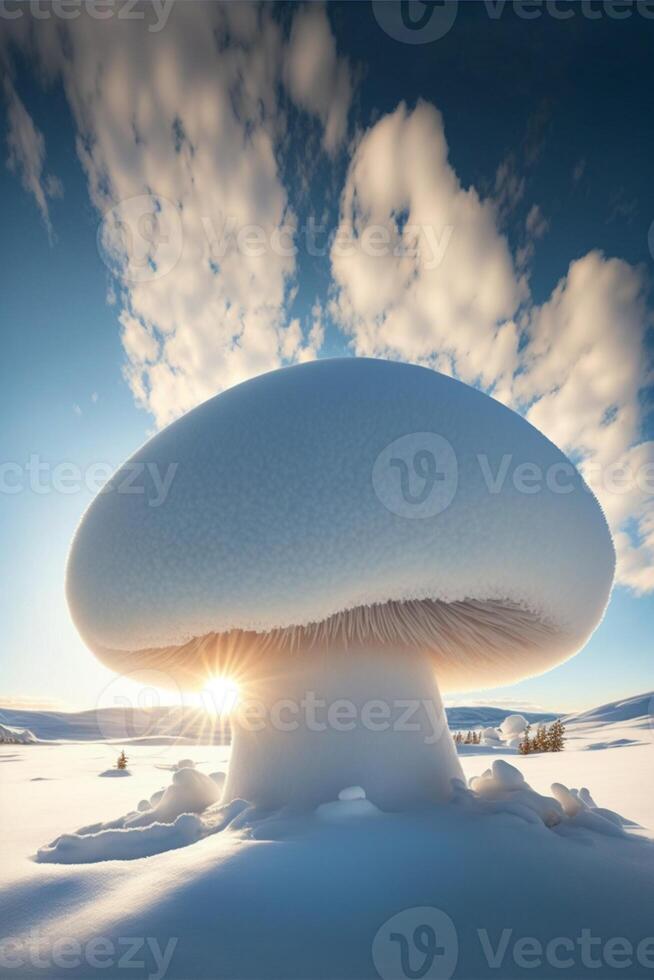 une énorme blanc champignon des stands grand et fort. génératif ai. photo