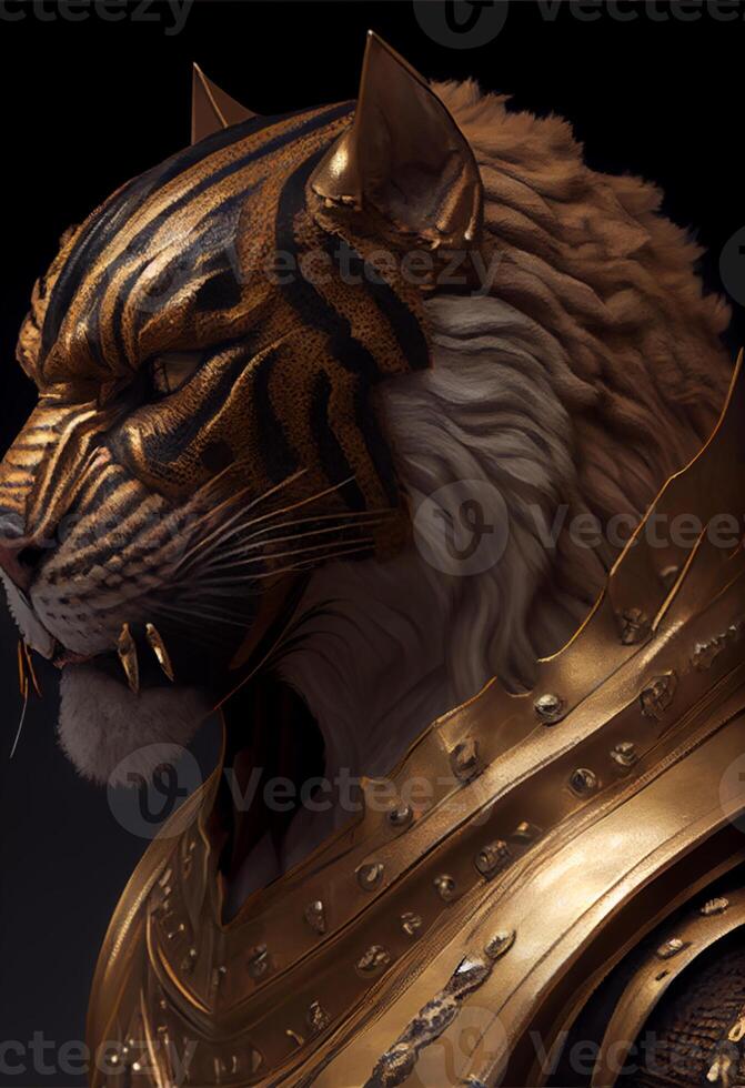 anthropomorphe tigre comme une guerrier méchant. génératif ai photo