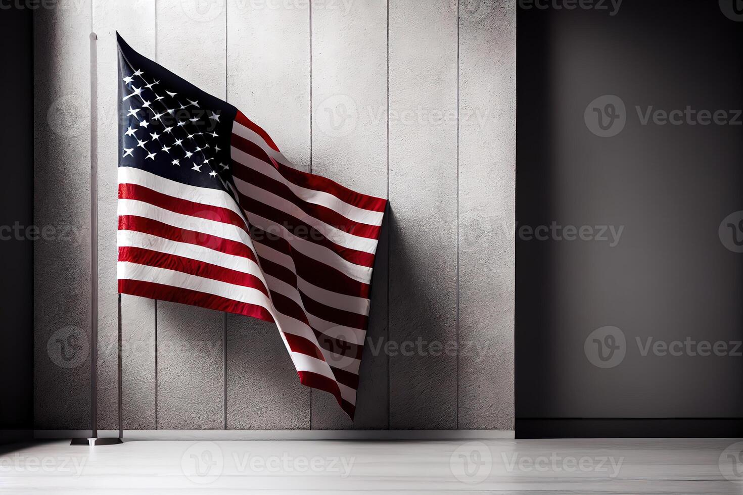 content la main d'oeuvre jour, américain drapeaux plus de gris mur. génératif ai photo
