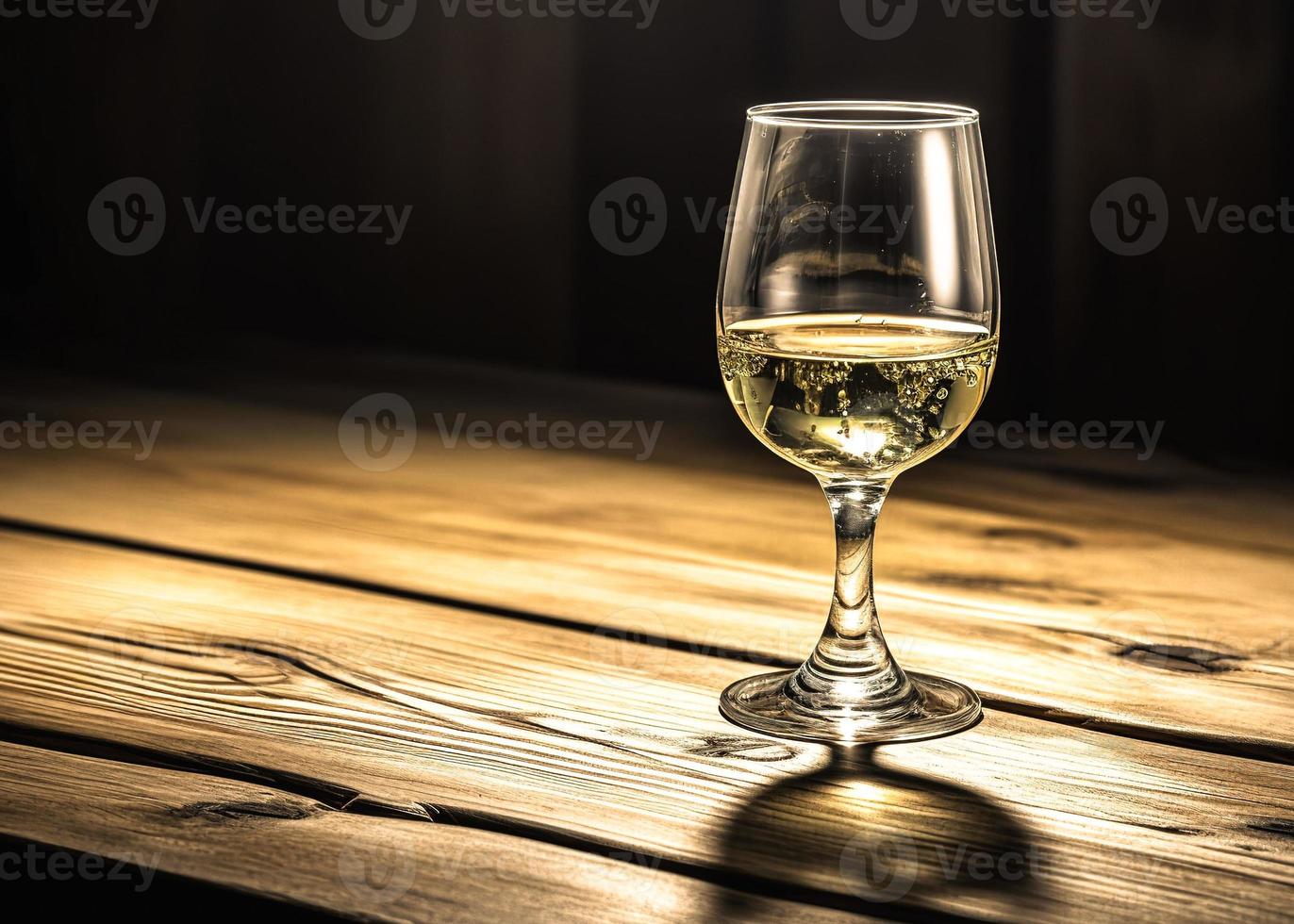 verre de vin de blanc du vin sur une en bois table dans une restaurant photo