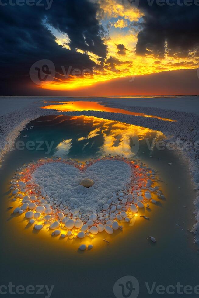 le Soleil est réglage plus de une corps de l'eau. génératif ai. photo