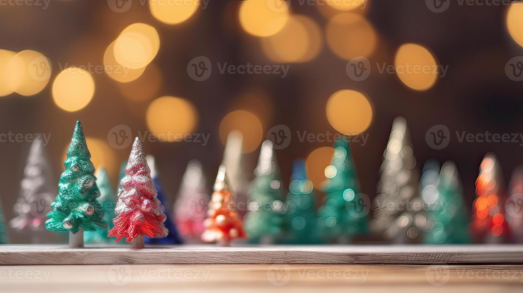 Noël arbre décoration sur en bois Contexte. génératif ai. photo