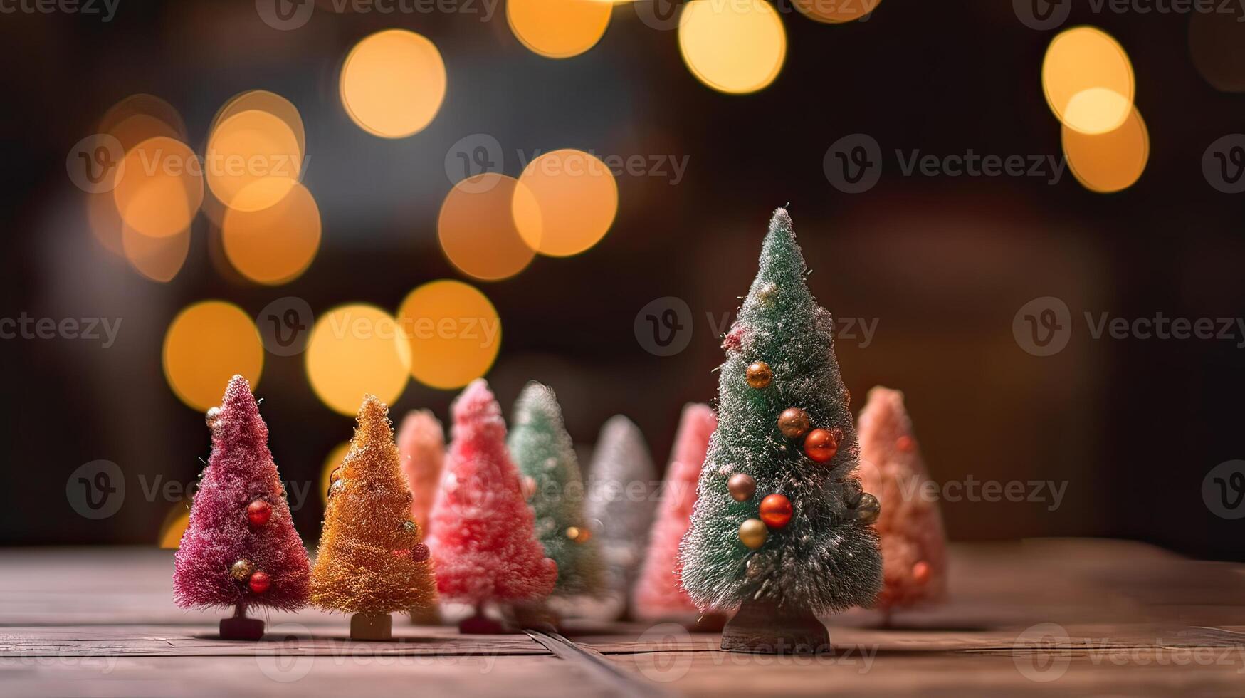 Noël arbre décoration sur en bois Contexte. génératif ai. photo