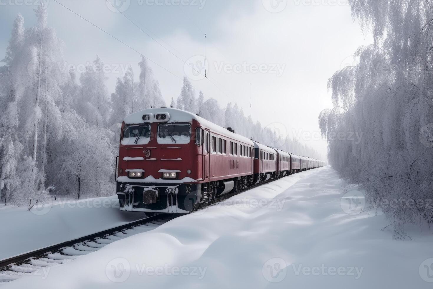 train à le Nord pôle dans le neige magnifique vue génératif ai photo