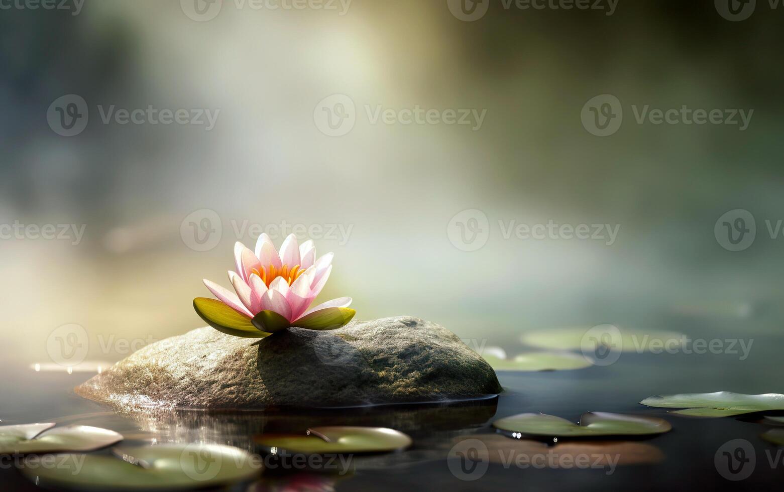 rose lotus fleur sur l'eau avec Soleil des rayons. génératif ai. photo