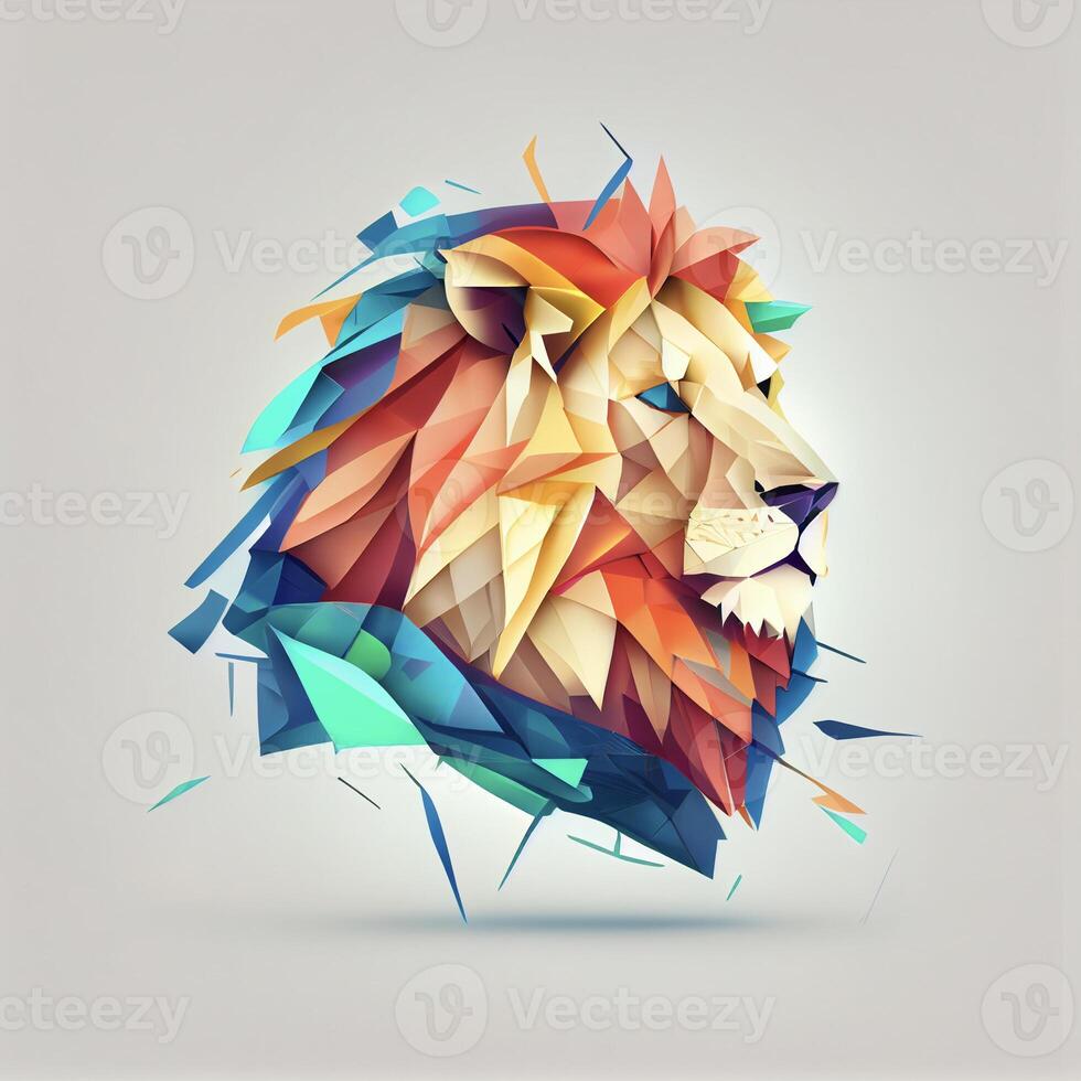 faible polygonal image de une les Lions diriger. génératif ai. photo