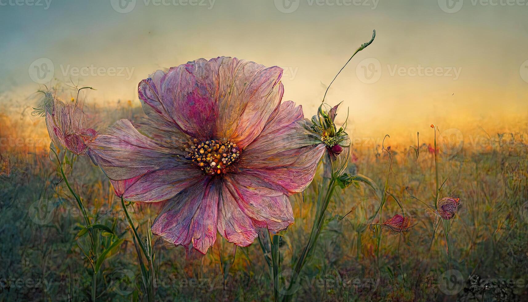 magnifique fleur avec des roses pétales dans une Naturel environnement. génératif ai photo