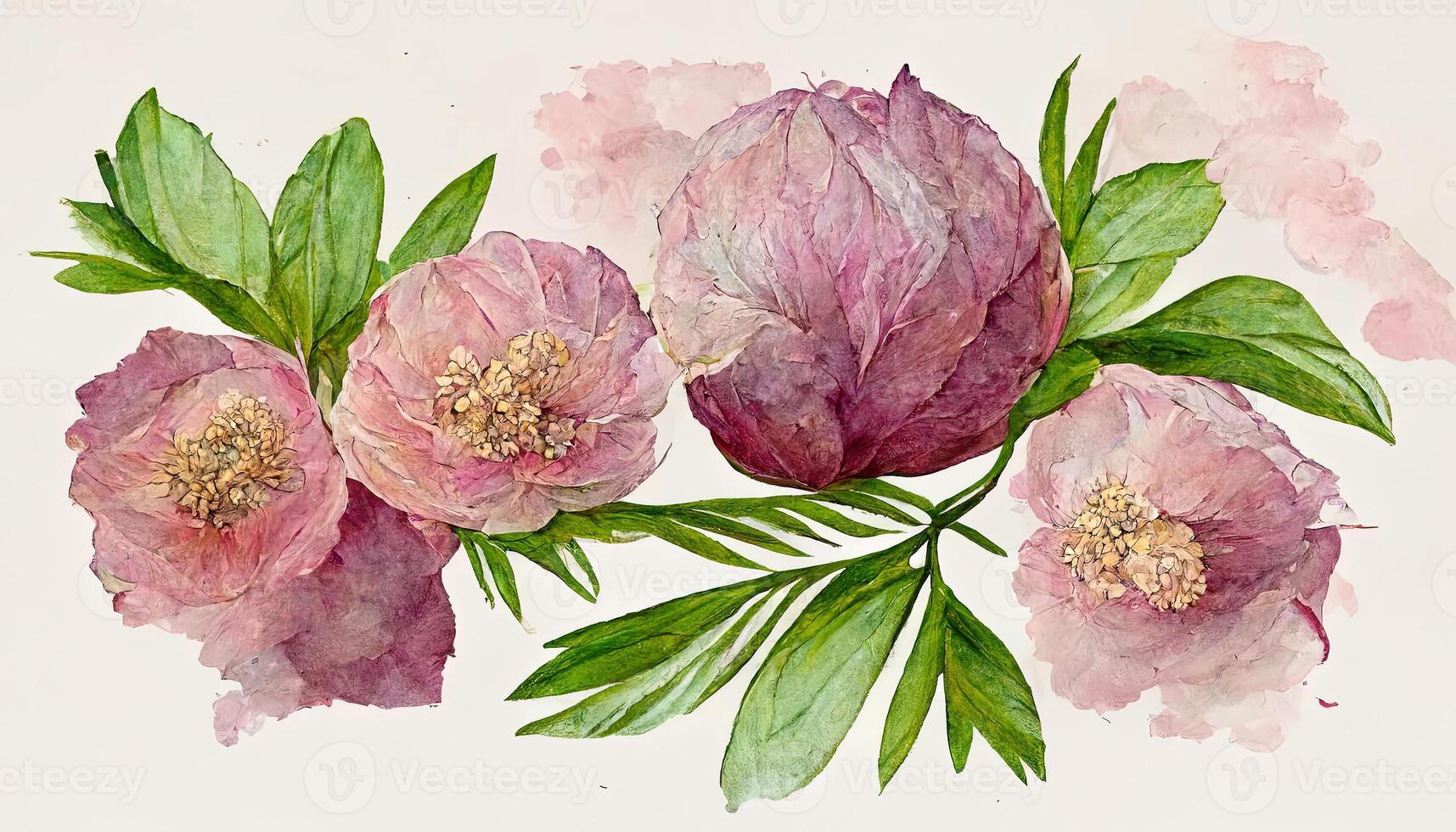 aquarelle fleurs clipart, rose pivoine, Rose fleur, hortensia et eucalyptus feuilles. génératif ai photo