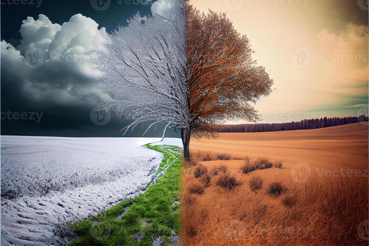 arbre cette est permanent dans le milieu de une champ. génératif ai. photo