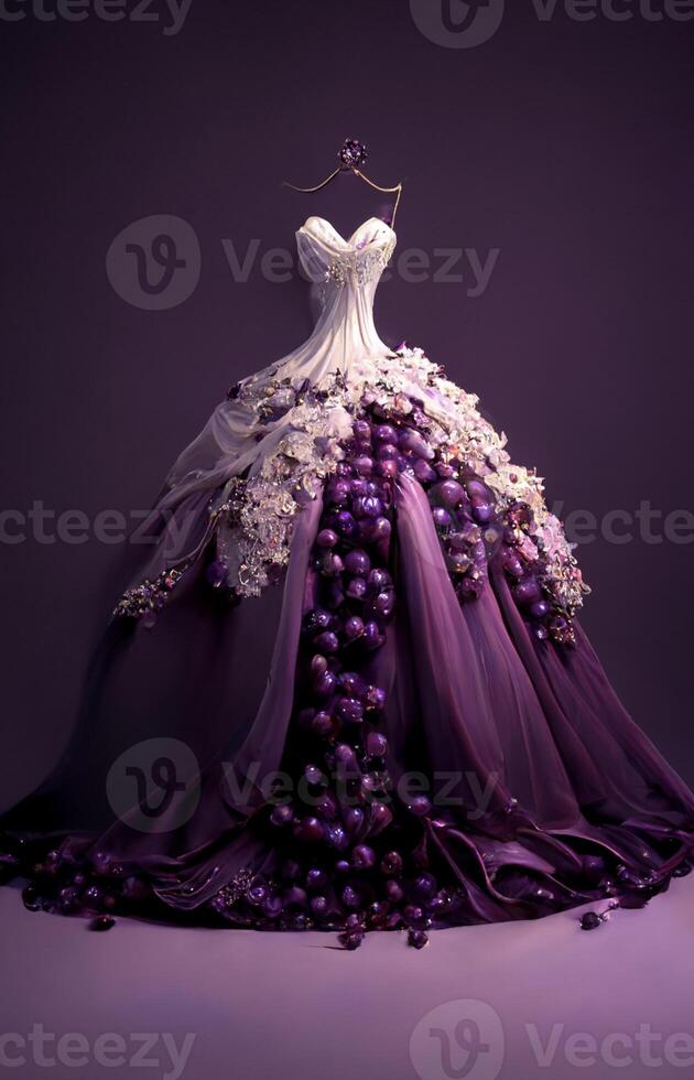 robe fabriqué en dehors de les raisins sur une mannequin. génératif ai. photo