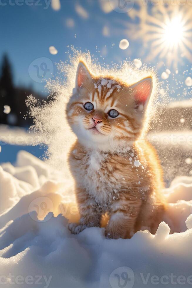 chat cette est séance dans le neige. génératif ai. photo