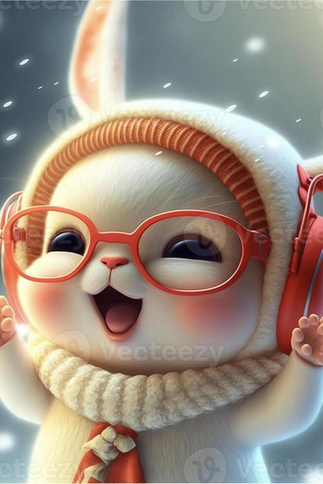 dessin animé lapin portant des lunettes et une foulard. génératif ai. photo