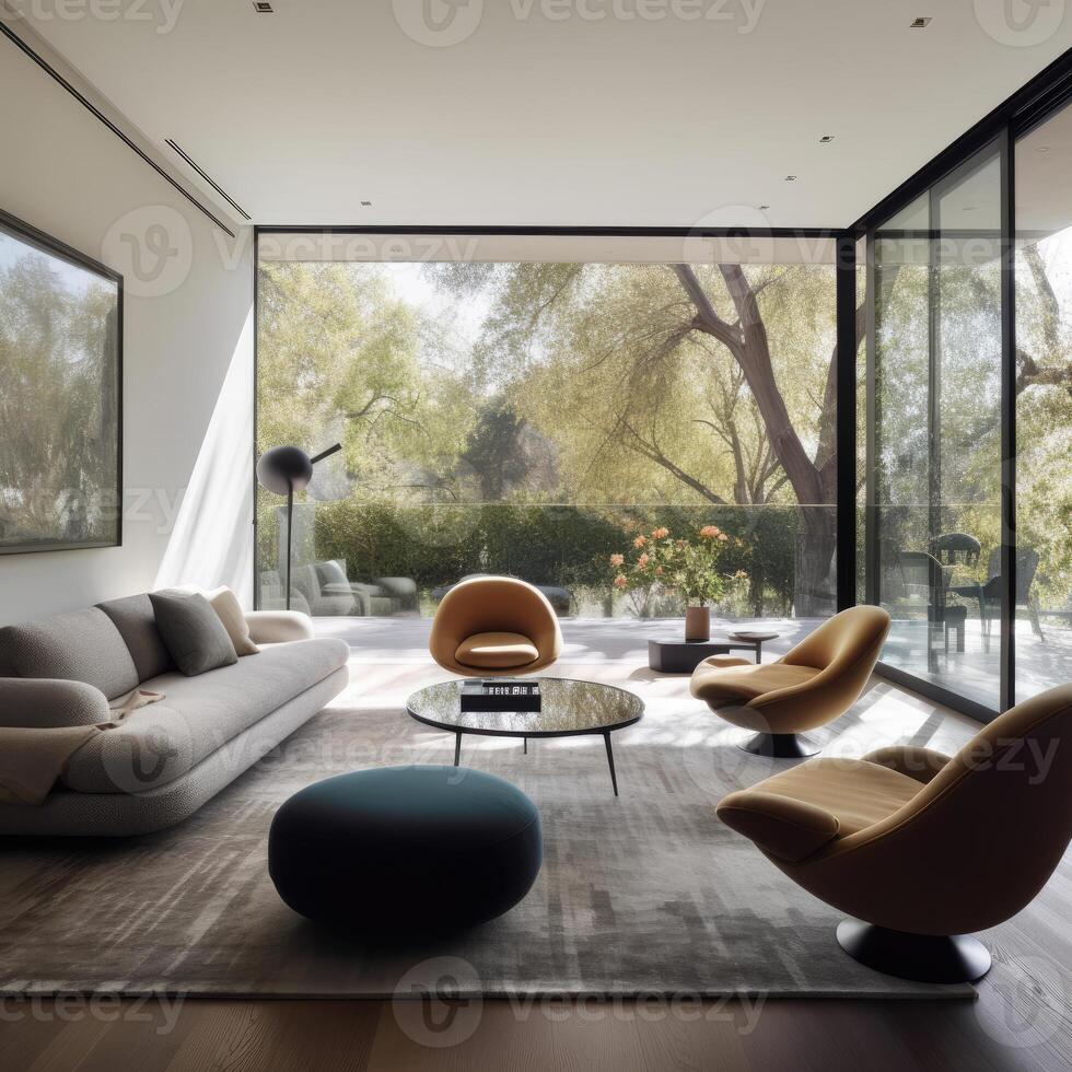 grand luxe moderne brillant intérieurs vivant chambre. génératif ai. photo