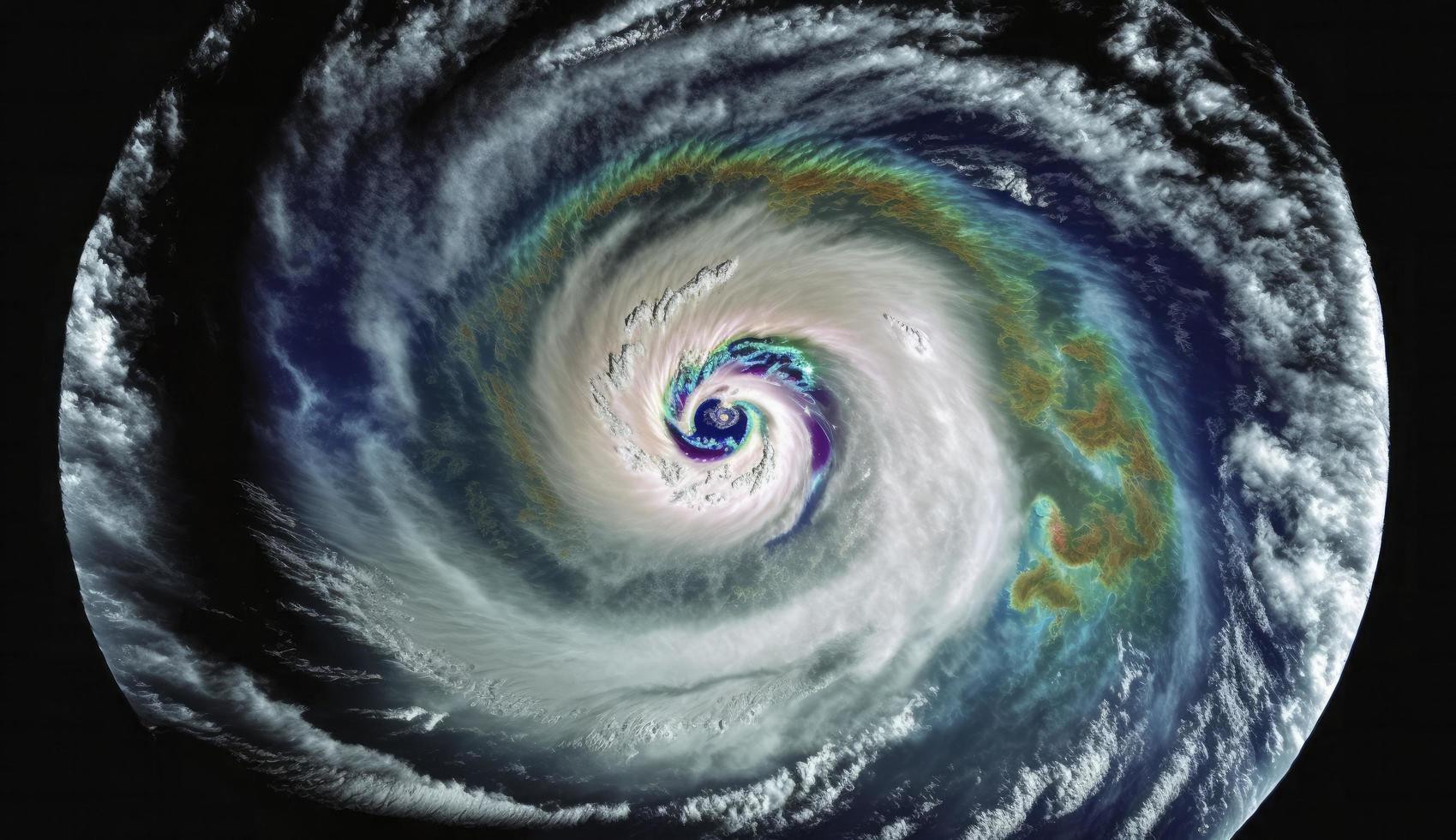 Satellite vue de une tropical cyclone, produire ai photo