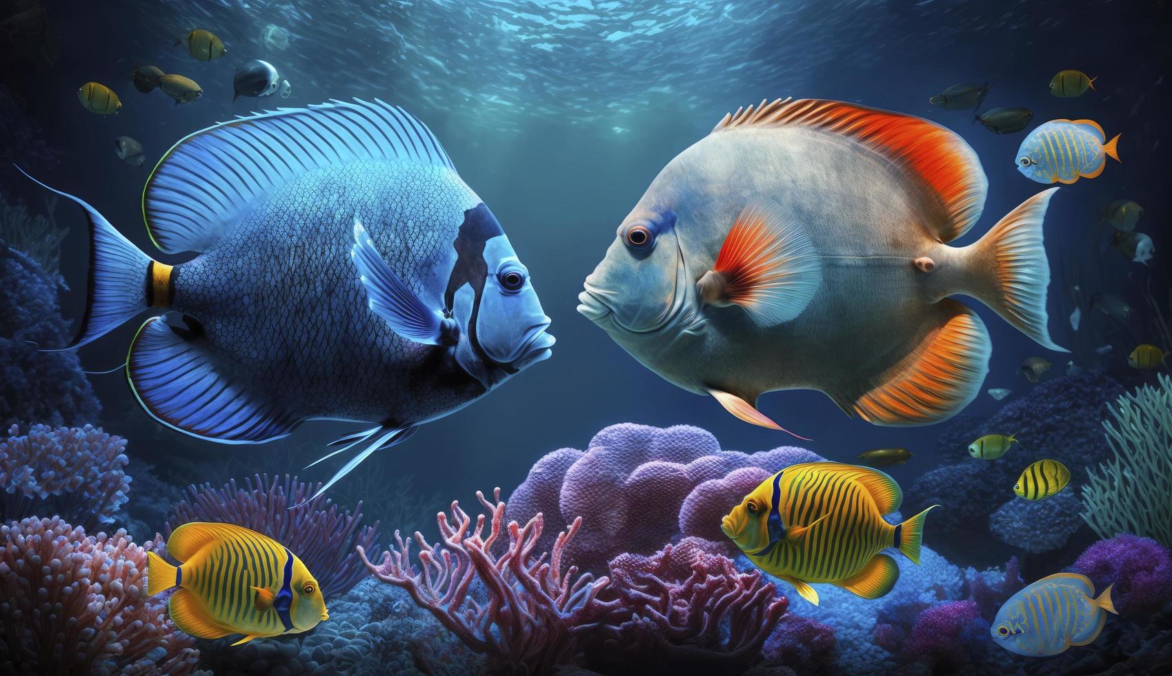 animaux de le sous-marin mer monde. écosystème. coloré tropical poisson. la vie dans le corail récif , produire ai photo