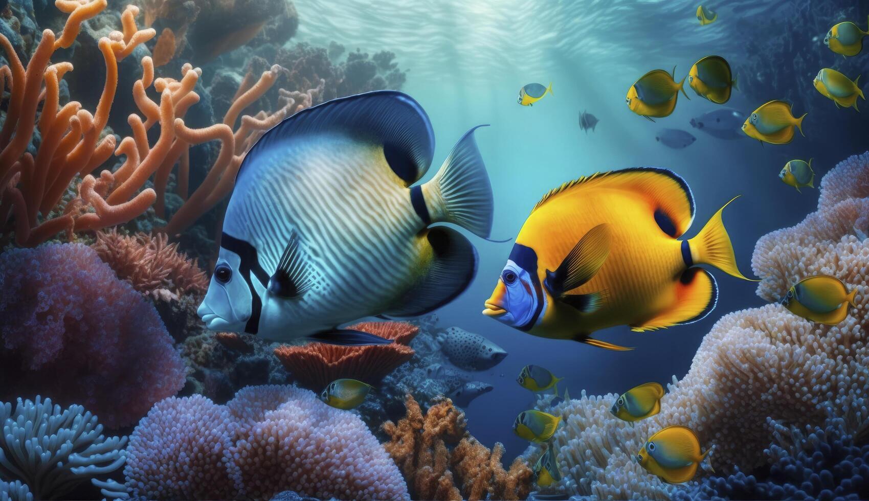 animaux de le sous-marin mer monde. écosystème. coloré tropical poisson. la vie dans le corail récif. ai généré photo